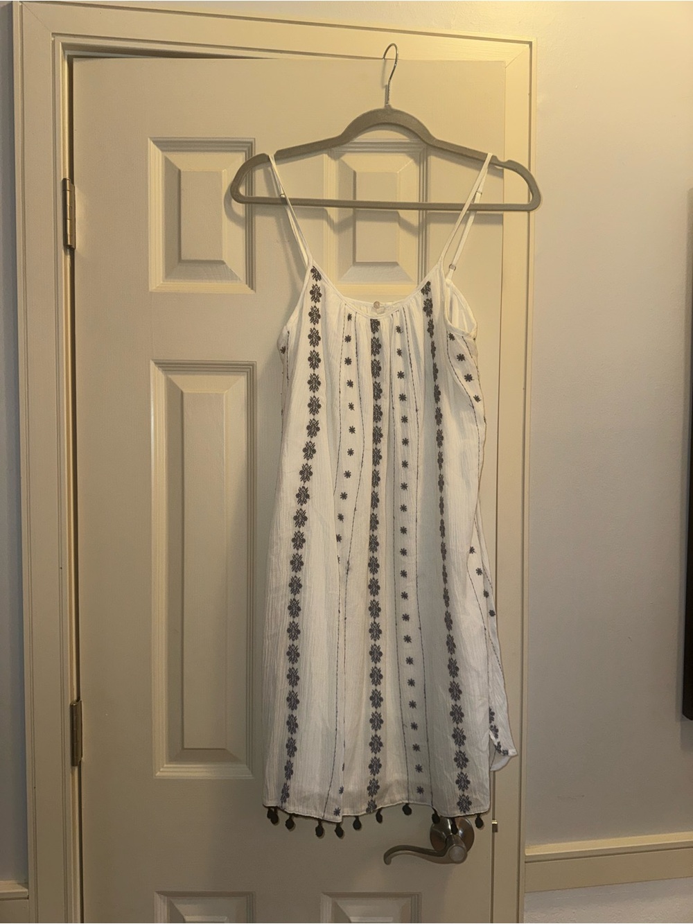 Lush White Mini Dress with navy Embroidered Stripes